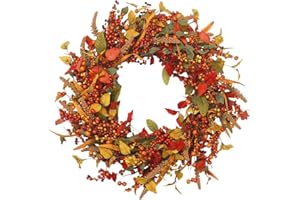 Lecerrot otoño para la puerta principal, corona puerta casa, corona decoración otoño, corona rota bayas realistas, para otoño, Halloween, Acción Gracias, decoración