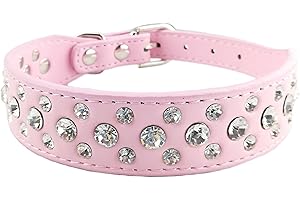Newtensina Pets Collar Bling Puppies Collar Cute Dog Collar with Diamante for Girls - Pink - M