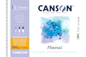 CANSON Montval - Album spiralé 12 feuilles papier aquarelle 32x41-300g/m² - Grain fin