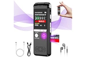 ZIPCIDE 128GB Digital Voice Activated Recording Device, Enregistreur Vocal 1536Kpbs avec Playback, Suppression Intelligente du Bruit, Enregistreur Vocal pour Les Réunions, Classes, Interview, Conférence, MP3