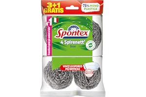 Spontex Spirenett' 3+1, estropajos de Acero para la eliminación de la Suciedad más obstinada de ollas, vajillas y Parrillas. Tamaño de 4 Piezas