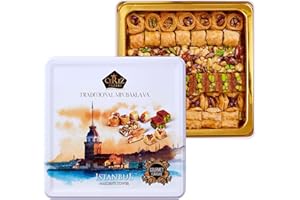 ÇEREZ PAZARI Cerez Pazari Premium Assorted Baklava Gift Metal Box 600g Apprx.45-48 pcs, Turkish Pistachio, Almond, Walnut, Cashew, Hazelnut Traditional Dessert, GMO Free, No Preservatives, No Additives