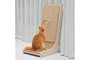 PETKARAY Grattatoio per gatti 105°, Tappetino in sisal per gattini, Tavola per graffiare a forma di L per gatti da interno, Grattatoio montato a terra con giocattolo a forma di topo e erba gatta
