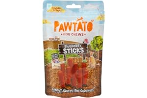 Pawtato Vegan Dog Sticks - Blueberry (1 x 120g) – Low Fat, Plant-Based Chews for Training & Reward | Hypoallergenic Rawhide Alternative Made with Sweet Potato & Rice