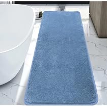 Tapis De Bain Antidérapant COLOR&GEOMETRY - 50x80cm Microfibre Absorbante - Bleu, Lavable En Machine