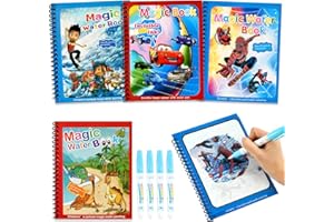 DOCHKA 4 Pièces Livre de Dessin Magique de L'eau, Livres de Coloriage à L'eau, Magic Water Book avec Stylo, Livre de Peinture à L'eau pour Enfants
