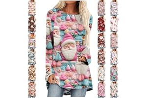 FunAloe Xmas Jumpers For Women 3D Printed 2023 Stylish Sweaters Long Sleeve Christmas Jumper Plus Size Sweatshirts Personalised Tunic Funny Tops Ladies Christmas T Shirts Outfits Clothes Party Blouses