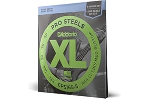 D'Addario Bass Guitar Strings, XL Pro Steels, EPS165-5, Long Scale, Regular Light Top/Medium Bottom Gauge 45-135, juego de 5 cuerdas, paquete de 1