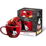 Disney Tazza Set Regalo Tazza Minnie Topolino e Calze Donna (Rosso Mickey)
