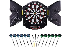 GREBARLEY Cible de Fléchettes Électronique Jeux de Flechette Électronique 27 Jeu Principals et 216 Jeux Variations Cibles Électroniques pour 8 Joueurs avec Flechette Pointe Plastique 12