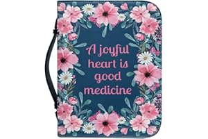 Poceacles Housse de bible en cuir synthétique pour femme, homme, enfant, étui de protection de la Bible de grande capacité avec poignée, A Joyful Heart is Good Medicine 1, M(23.4x16.0cm)
