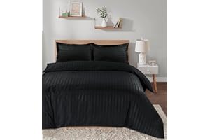 Casabella Satin Stripe Duvet Cover Sets, Luxurious Double Black Bedding with Satin Stripes,Double Duvet Cover Set,Hotel Quality Double Duvet Set & Pillowcases, Black Duvet Cover
