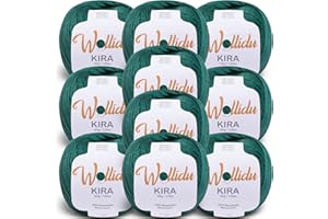 Wollidu Kira - Lot de 10 x 50 g pelotes de fil à tricoter 100 % coton - Pour tricot et crochet - Vert foncé
