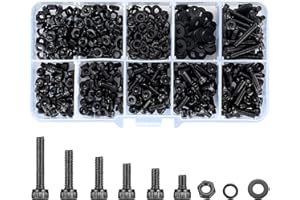 BATEYA 450 Stück M3 Innensechskantschrauben Kit, Innensechskantbolzen aus Kohlenstoffstahl Muttern Sicherungsscheiben Maschinenschrauben-Kit mit Aufbewahrungsbox