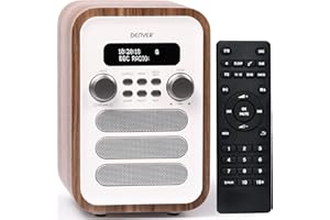 Denver DAB-48 Bluetooth DAB Radio With Remote Control - DAB/DAB+ Digital Radio Mains Powered – DAB Bluetooth Radio Speaker – DAB Alarm Clock – White With Large Remote Control