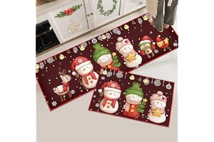 Hoimlm Set di 2 tappetini da cucina di Natale, tappeti natalizi lavabili antiscivolo per corridoio, soggiorno, cucina, Lavanderia (Natale Rosso G, 43x150 cm+43x75 cm)