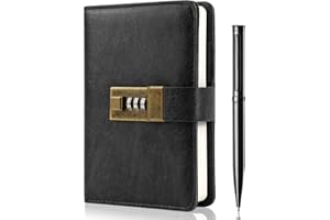 WEMATE Diario con serratura, diario con serratura, taccuino con password, penna e confezione regalo, perfetto per uomini e donne, 10,9 x 15,7 cm, nero per mantenere i tuoi segreti al sicuro