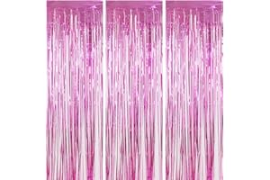 Torytoe Lametta Vorhang Rosa, 3 Stück Metallische Glitzervorhang Fringe 1x2m Folienfransen Vorhang Glitzer Folien Fransen Lametta Vorhänge für Weihnachtsbaum Geburtstage Festivals Party Bühnendekor