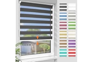 ‎SBARTAR SBARTAR Doppelrollo schnurlos Klemmfix Rollos für Fenster ohne Bohren & zum Bohren, Anthrazit 50x120cm (B×H) Drücken Und Ziehen Springrollos, Lichtdurchlässig Aber Blickdicht Mittelzugrollo