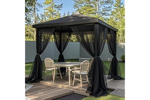 Heavyoff Outdoor Sheer Curtains for Patio, 2 Panels Waterproof Light Filtering Voile Outside Curtains Screen Mesh Net Privacy Drapes Rod Pocket for Front Porch, Gazebo, Black, 63" W x 84" L