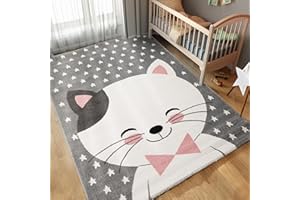 ‎CARPETTEX TEPPICH Carpettex Kinderteppich Katze Design Pink 120 x 170 cm - Kurzflor Teppich Kinderzimmer für Mädchen und Jungen Pflegeleicht Weich - Waschbarer Spielteppich Babyteppich Gaming Teppich Babyzimmer
