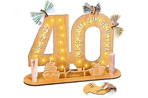 ALFTEK 2025 Originelle 40 Geburtstag Geschenk Frauen & Männer - Geldgeschenke 40 mit LED Lichterkette Ständer - Holz-Schild Gästebuch - 40 Geburtstag Deko - Hochzeitsgeschenke Dekoration Geburtstagsgeschenk