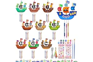 Shinybox Scacciapensieri a Forma di Barche a Vela, 10 Pezzi Barche a Vela di Legno, Campanello a Vento in Legno, Kit di Artigianato in Legno Barche a Vela per Bambini, Campanella a Vento per Esterni