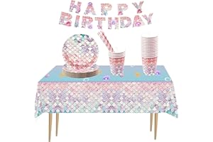 Lunriwis Meerjungfrau Geburtstag Deko,Meerjungfrau Partygeschirr Set Meerjungfrau Party pappteller Kindergeburtstag Besteck Deko Partygeschirr für Babyparty Geburtstagsfeier (16 Gäste)