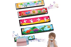 LOPKJ Armonica a Bocca Bambini Giocattolo Cartone Animato di Armonica per Principianti per Bambini Diatonica Harmonica 16 fori Bambini Armonica Simpatica 4 pezzi e 2 Salviette Adatto per Principianti