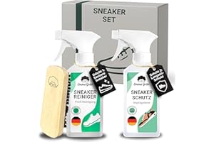 ‎EMMA GRÜN Emma Grün® Sneaker Cleaner Reinigungsset 250ml [Bürste + Imprägnierspray] - Nachhaltiges Komplettset - Schuhputzsets Sneaker Reiniger Weiß - Schuhreiniger Schuhpflegeset - Shoe Cleaning Kit