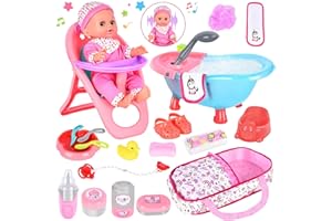 Aragallant Conjunto de Muñecas Bebé, 25Pcs Accesorios, Trona Juguete, Ropa, Chupete, Biberón, Bañera y Accesorios de Baño