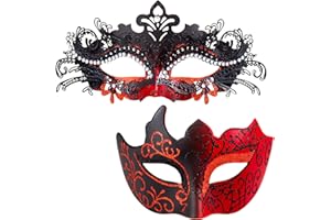 MYSEUNI Masquerade Masks for Couples - Shiny Rhinestone Metal Filigree Venetian Mask & Mens Venetian Mask for Mardi Gras…