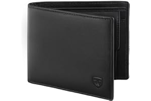 WONSEFOO Carteras Hombre, Billetera Bifold Delgada con RFID, 10 Ranuras para Tarjetas (Incluye ID), Ranuras para Billetes, Bolsillo para Monedas, Caja de Regalo (Negro)