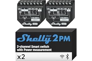 Shelly 2PM Gen3 - WLAN Smart Relais Schalter, Rolladenschalter, Stromzähler, 2 Kanäle, 16A, Lichtschalter, Smart Home, Zeitschaltuhr, Alexa & Google Home, Kein Hub Erforderlich (2 Stück)