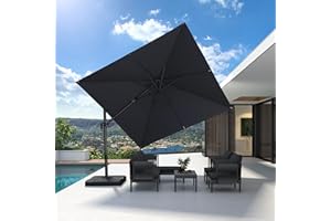 PURPLE LEAF Ampelschirm Twist 300 x 300 cm Sonnenschirm mit Kurbel, Neigbar Kippbar Gartenschirm Groß, Aluminium Gestell, 360° Rotation, Grau