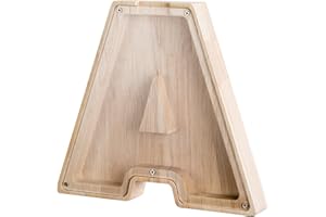 HonGien Tirelire à Lettres en Bois, Alphabet Tirelire créative, Lettre Tirelire avec Autocollants Alphabétiques Transparents, Tirelire en Bois Transparente pour Anniversaire, Noël,Décoration(A)