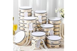 Lukmaa 36 Set 4 inch Wedding Tambourines Bulk for Adults Wooden Hand Held Drum with Metal Jingles, Gift Tags, White Tambourine Gift Musical Instrument for Church Wedding Party Favor