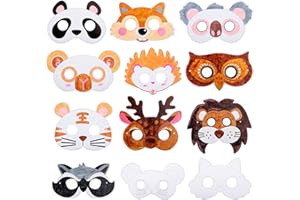 YOLOUP 24 Pezzi Maschere Animali per Bambini Colorare Forma Animale Scoiattolo Leone Panda Cervo Autunno Maschera Animale Artigianato Creativo per Ragazze Ragazzi Compleanno Regalo Costume Festa