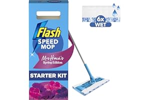 Flash Speedmop Mrs Hinch's Wet Mop Head Floor Cleaner Starter Kit For Cleaning Floors With Scrubbing Action, Includes: 1 Mop, 6 Wet Refills, Enchanted Wildflowers Scent