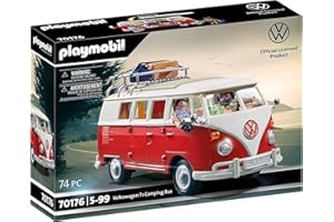 Playmobil 70176 Volkswagen T1 Combi - Le Mythique Camping-Car - Icône de Route - Entièrement équipé - Toit Amovible - avec Deux Personnages - Dès 5 Ans