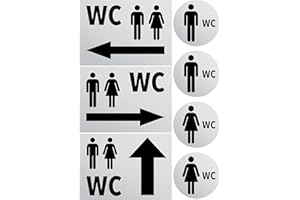 ‎CLEVER POOL Clever Pool Aufkleber WC Toiletten Set Damen + Herren Schild – wetterfest - Toilettenschild – Türschild – Folienschild – D = 148 mm, Hinweisschilder neutral grau (2 WC Herren-Damen+3 Pfeil grau)