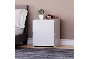 Vida Designs Denver 2 Drawer Large Bedside Cabinet Bedroom Storage Chest, Modern Nightstand End Table H48 x W39.5 x D 39.5 cm (White)