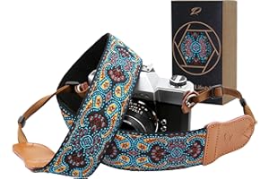 PADWA LIFESTYLE Mystic Blue pasek do aparatu, dwuwarstwowe końcówki ze skóry bydlęcej, 5 cm szeroki haftowany tkany pasek do aparatu, regulowany uniwersalny pasek na szyję i ramię do wszystkich lustrzanek cyfrowych /