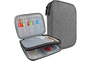 Coopay Étui pour aiguilles à tricoter circulaires, porte-crochets, sac de rangement à fermeture éclair pour aiguilles à tricoter rondes, doubles et simples, organiseur d'accessoires, gris