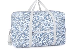 Narwey Grand Sac à Main de Voyage Pliable Sac de Cabine Avion Valise de Cabine Sac de Sport Sac Weekend 40L(Feuille Bleue)