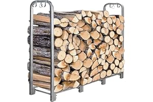 Yexati Metal Fire Wood Rack,Heavy Duty Firewood Storage Rack ,4Ft Log Holder, Outdoor Log Store,125X30.5X116Cm,Silver