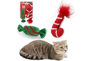 ALL FOR PAWS Katzenspielzeug mit Crinkle Sound, Katzenminze gefüllt, Zuckerstange-Design, 2er-Set für Spielen, Beißen und Kauen, Weihnachten