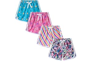 L SERVER Lot de 4 Shorts Enfant Fille Confortable et Respirant, Shorts de Plage Décontractés en été, Culotte de Série d'enfant Pantalon
