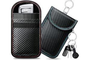 ‎CASLORD caslord Keyless Go Schutz Autoschlüssel, 2 Stück Mittel Faraday Taschen Kohlefaser Leder, Keyless Go Schutzhülle RFID Blocker Schlüsseletui- Rot+Blau