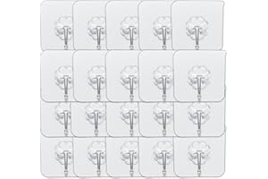 CUBIBOO®️ 20 Ganchos Adhesivos para Pared 6KG(Max) para Baño, Cocina, Despacho, Oficina - Ganchos Para Colgar - Colgadores Adhesivos Resistentes - Cuelga Facil (20, Transparente)